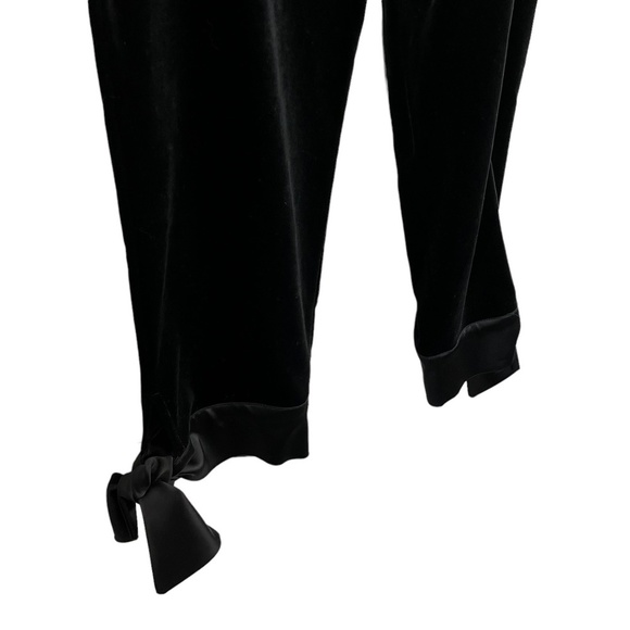 TARA JARMON Made in FRANCE Black Velvet Satin Trim Flat Front Pants Slacks sz 42 - Picture 7 of 16